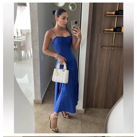 Zara Womens Bloggers Favorite Strappy Poplin Tie Midi Dress Blue Size Medium - Picture 15 of 15